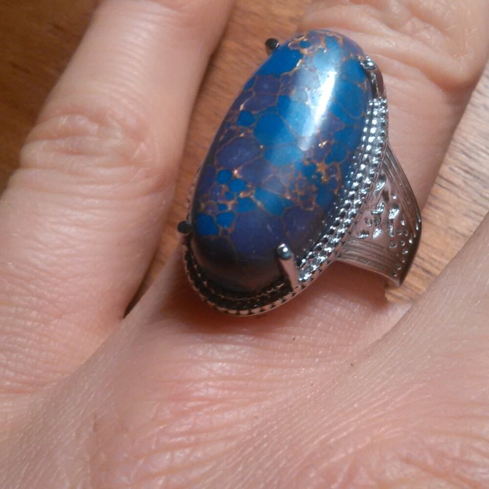 Mojave Purple Turquoise Solitaire Stainless Steel Ring (Size 6) - Picture 8 of 16